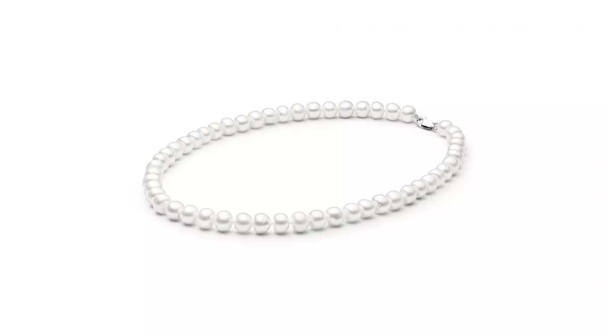 Elegante Perlenkette weiß halbrund 10-11 mm, 50 cm, Verschluss 925er Silber, Gaura Pearls, Estland Elegante Perlenkette weiß halbrund 10-11 mm, 50 cm, Verschluss 925er Silber, Gaura Pearls, Estland